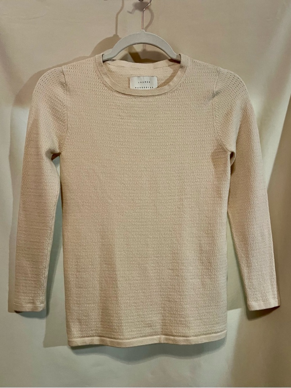 Lauren Manoogian Cream Textured Pima/Alpaca Blend Crewneck Long Sleeve Top Sz S